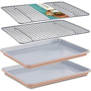 Baking Sheet with Rack Set (2 Pans + 2 Racks) (Apricot & Grey)
